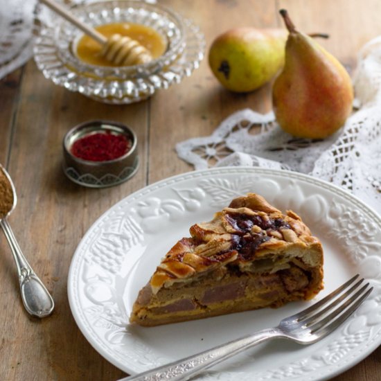 Saffron custard pear pie