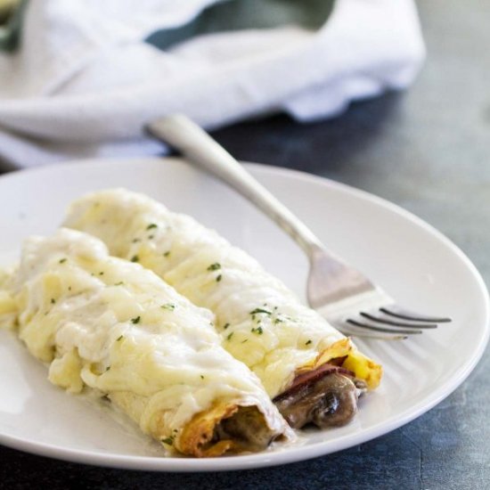 Savory Crepes with Ham and Mushroom