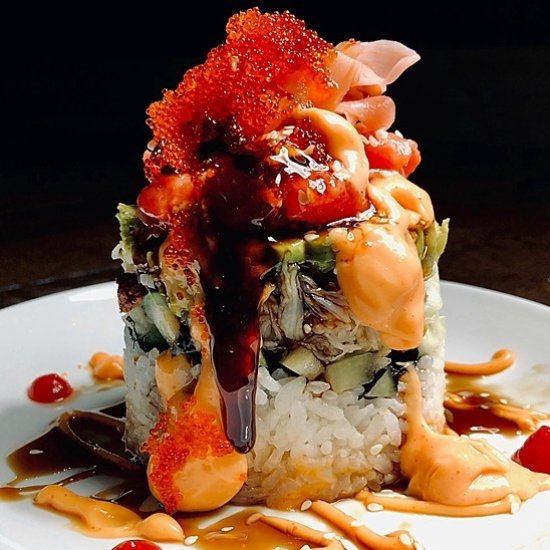 Delicious crab and spicy tuna tower