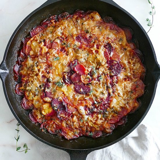 Turnip and Beet Gratin with Gruyere