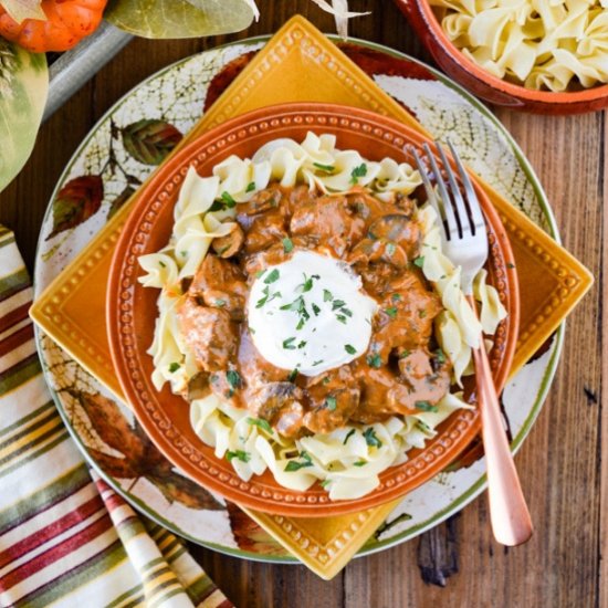 Beef Stroganoff Flambé