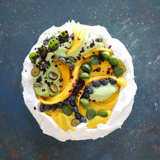 Avocado cream & Mango Curd Pavlova