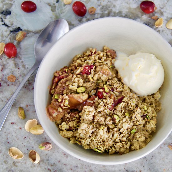 Cranberry Pear Pistachio Crumble