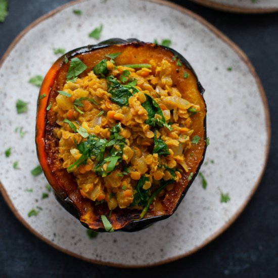 Curried Lentil Stuffed Acorn Squash