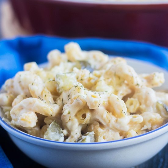 Baked Dill Pickle Mac and Cheese