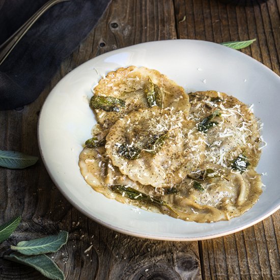 Mushroom pesto ravioli