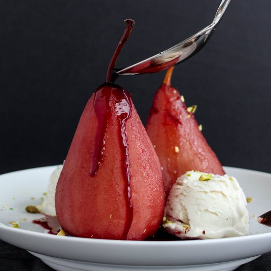 Red Wine Poached Pears