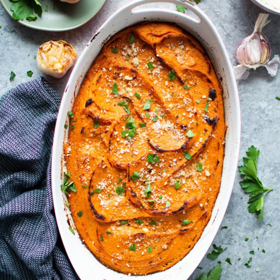 Garlic Parmesan Sweet Potatoes