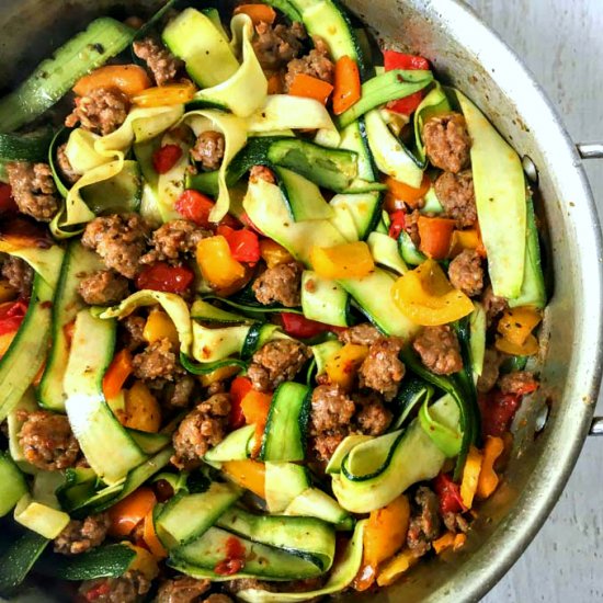 Wide Zucchini Noodles with Sausage