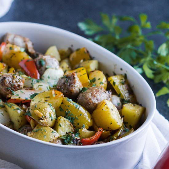 Sheet Pan Sausage + Potatoes