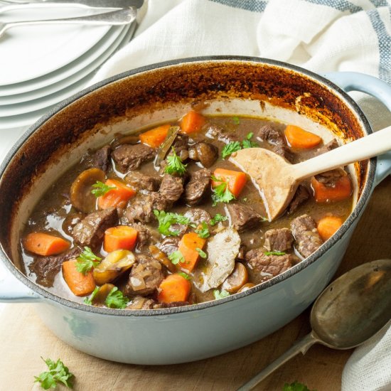 Beef, Chestnut & Red Wine Casserole