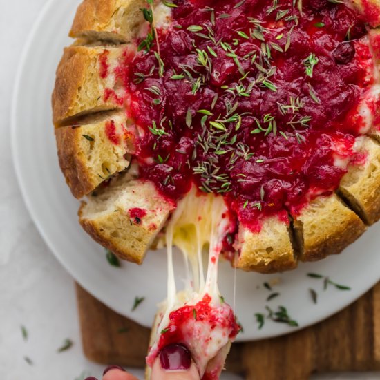 Baked Brie Cranberry in Bread Bowl