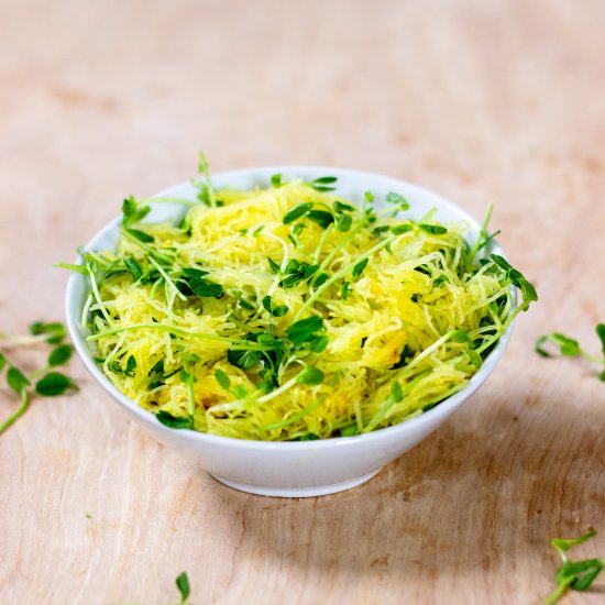 Spaghetti Squash with Pea Shoots