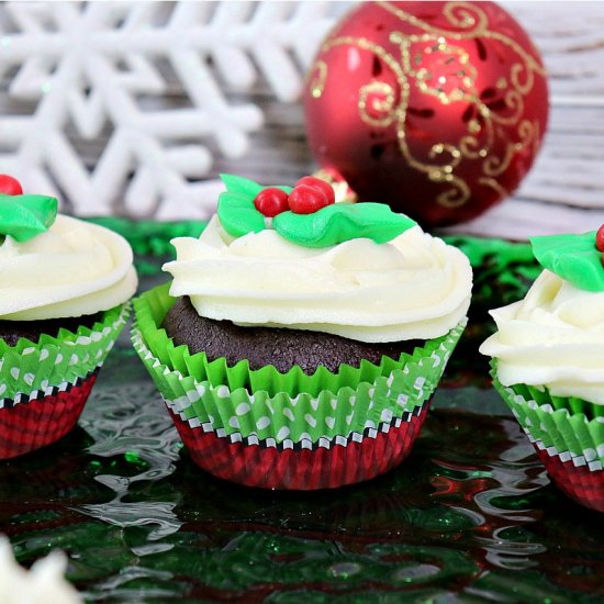 Holly Chocolate Peppermint Cupcakes