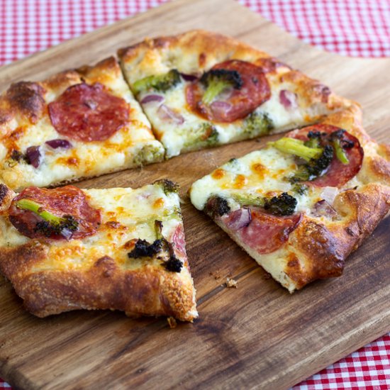 Broccoli, Salami and Onion Pizza