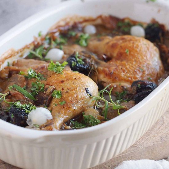 Chicken baked with oyster mushrooms