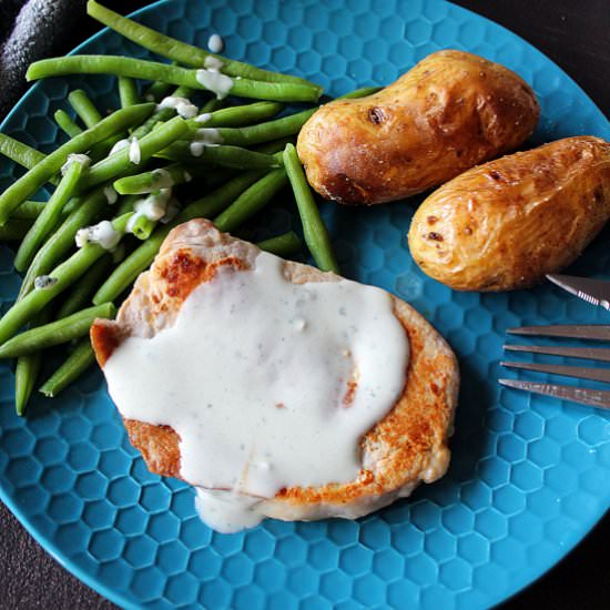 Pork chops w/ blue cheese sauce