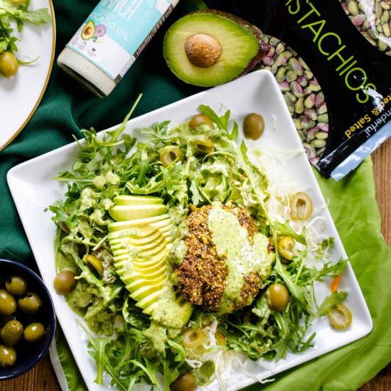 Pistachio Crusted Burger & Salad