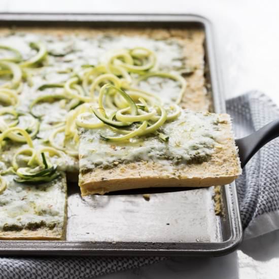 Socca Pesto Flatbread with Zoodles