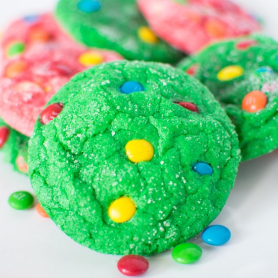 M&M Crinkle Christmas Cookies