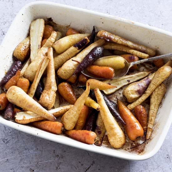 Roasted baby carrots and parsnips