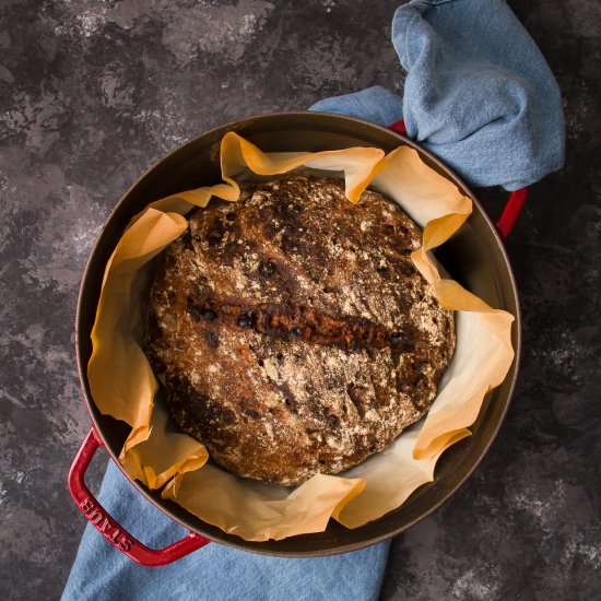 No-knead Walnut & Raisin Bread