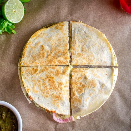 Pork Chili Verde Quesadillas