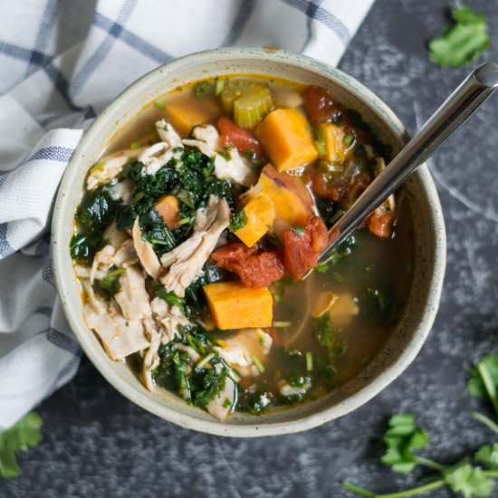 Chicken Kale Soup with Sweet Potato