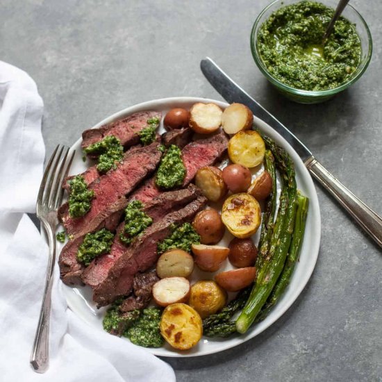 Sheet Pan Steak Dinner with Pesto