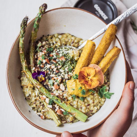 Buckwheat and Freekeh Pesto Risotto