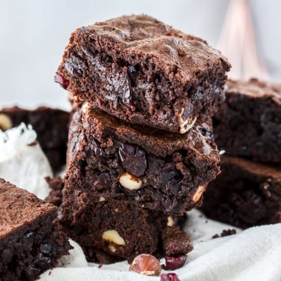 Drunken Hazelnut Cranberry Brownies