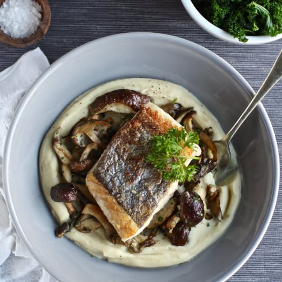 Celeriac puree, mushrooms & hake