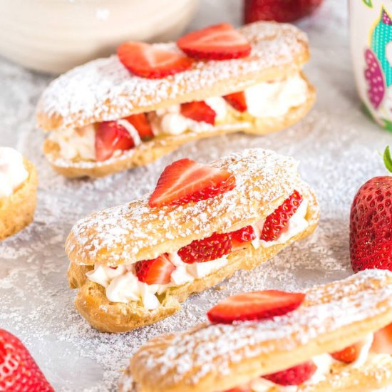 Strawberries and Cream Eclairs