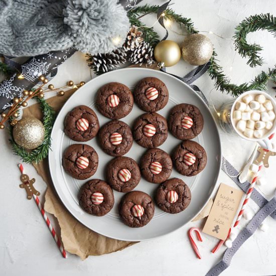 Chocolate Peppermint Kiss Cookies