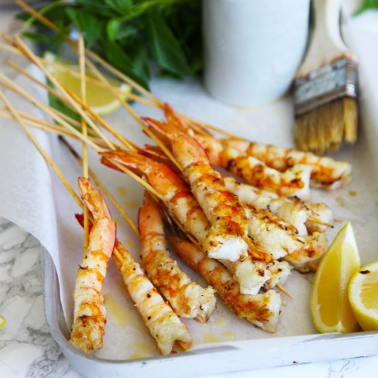 Lemon Salt and Pepper Prawn Skewers