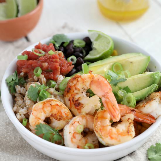 Shrimp, Farro & Avocado Power Bowls