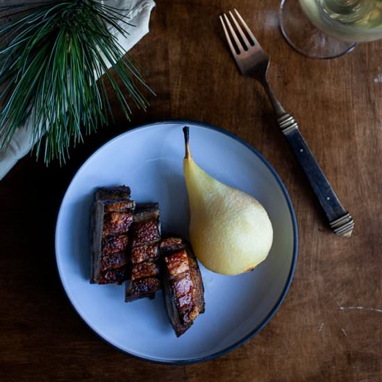 Pork Belly with Cider Poached Pear