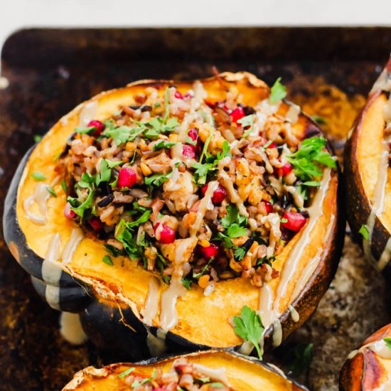 Wild Rice and Tempeh Stuffed Squash