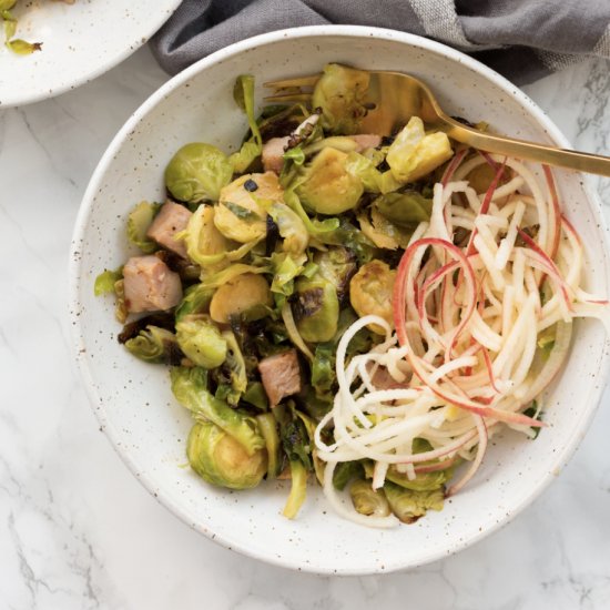 Maple Brussels Sprouts and Ham Hash