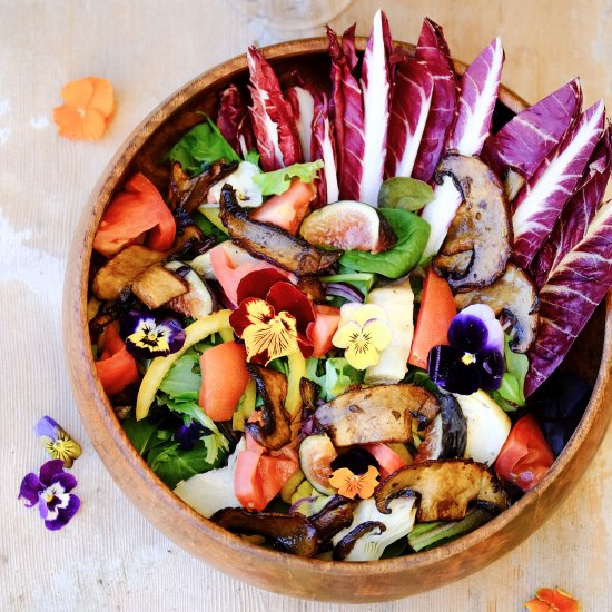 Portobello Bacon on a Flower Salad