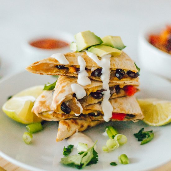 10 Minute Loaded Veggie Quesadillas