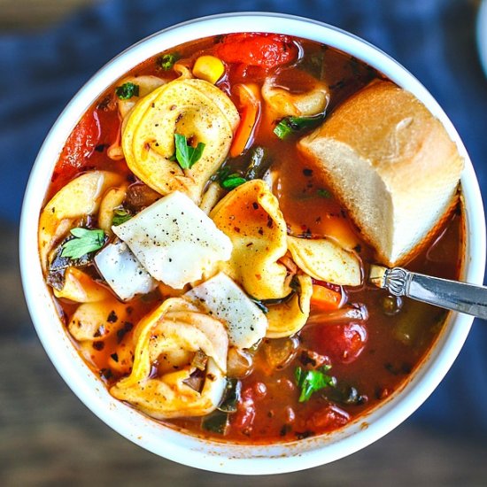 vegetable soup + cheese tortellini