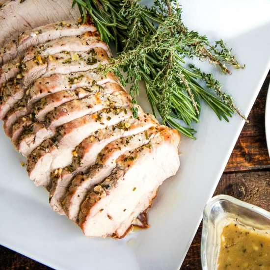 Herb Roasted Pork Loin Onion Gravy