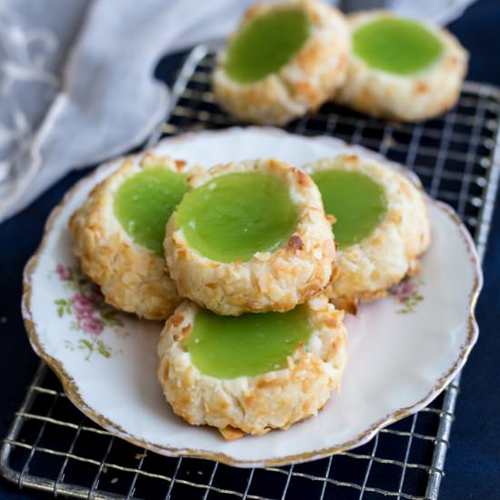 Pandan Coconut Thumbprint Cookies