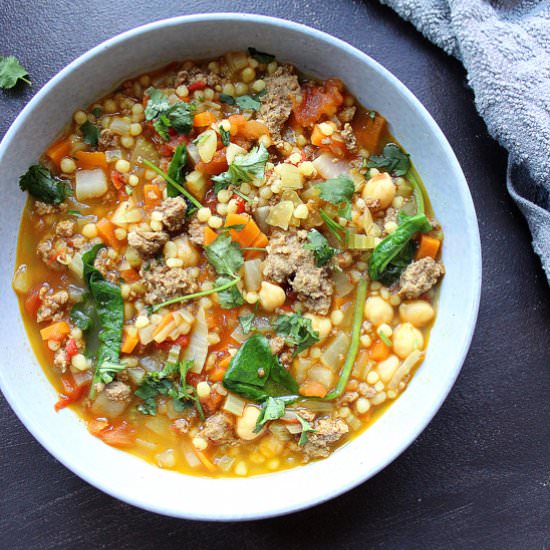 Beef and veggies pearl pasta stew