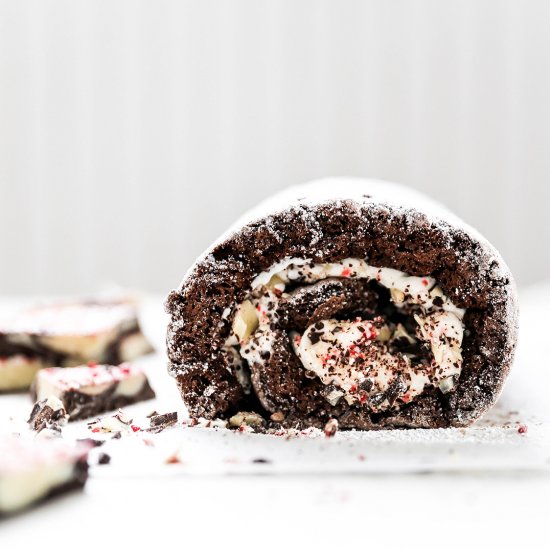 Mocha Peppermint Cream Roll Cake