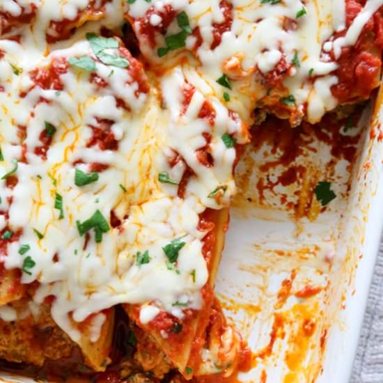 Baked Beef and Cheese Manicotti