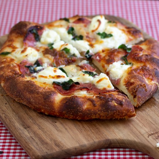 Salami, Spinach and Ricotta Pizza