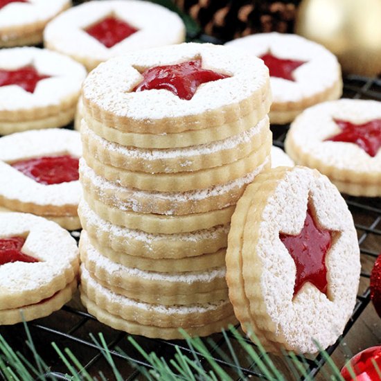 Raspberry Almond Linzer Cookies