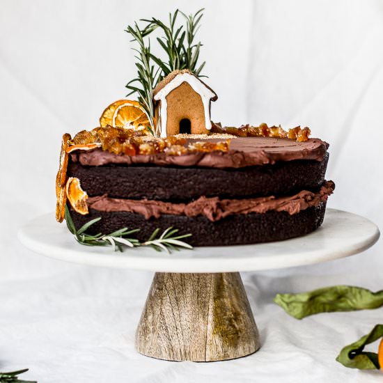 Mandarin Rosemary Chocolate Fudge Cake